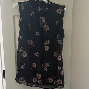 Who What Wear Black Floral Ruffle Mock Neck Camisole